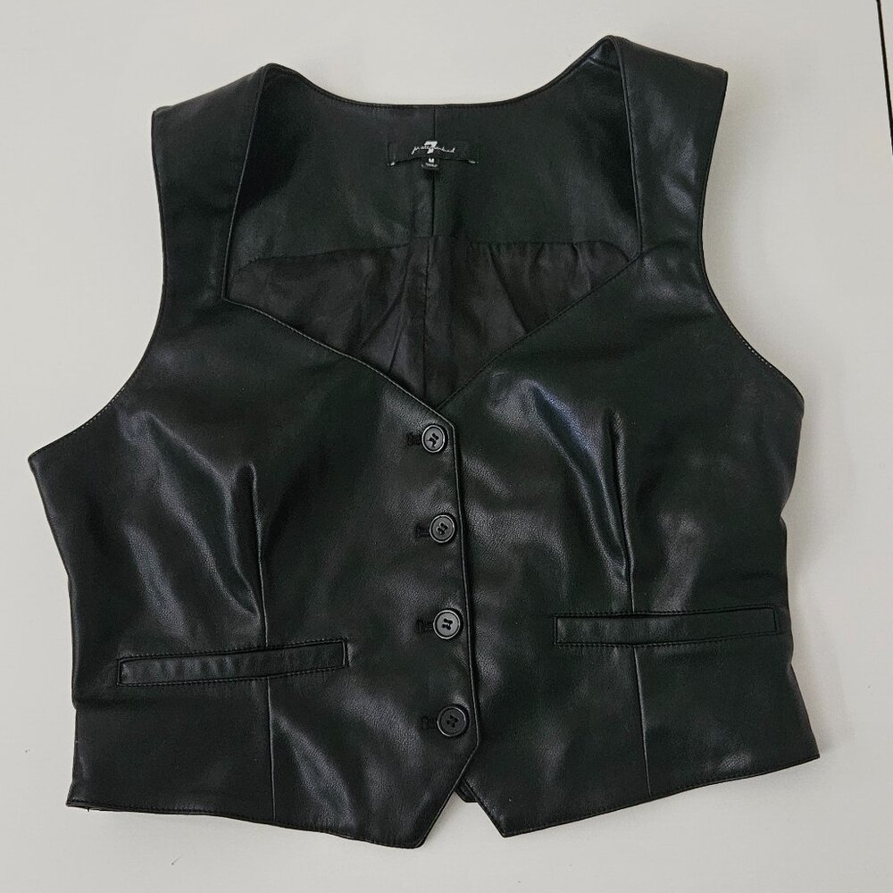 7 For All Mankind Black Faux Leather Vest with Button Front Size M Chic, Grunge